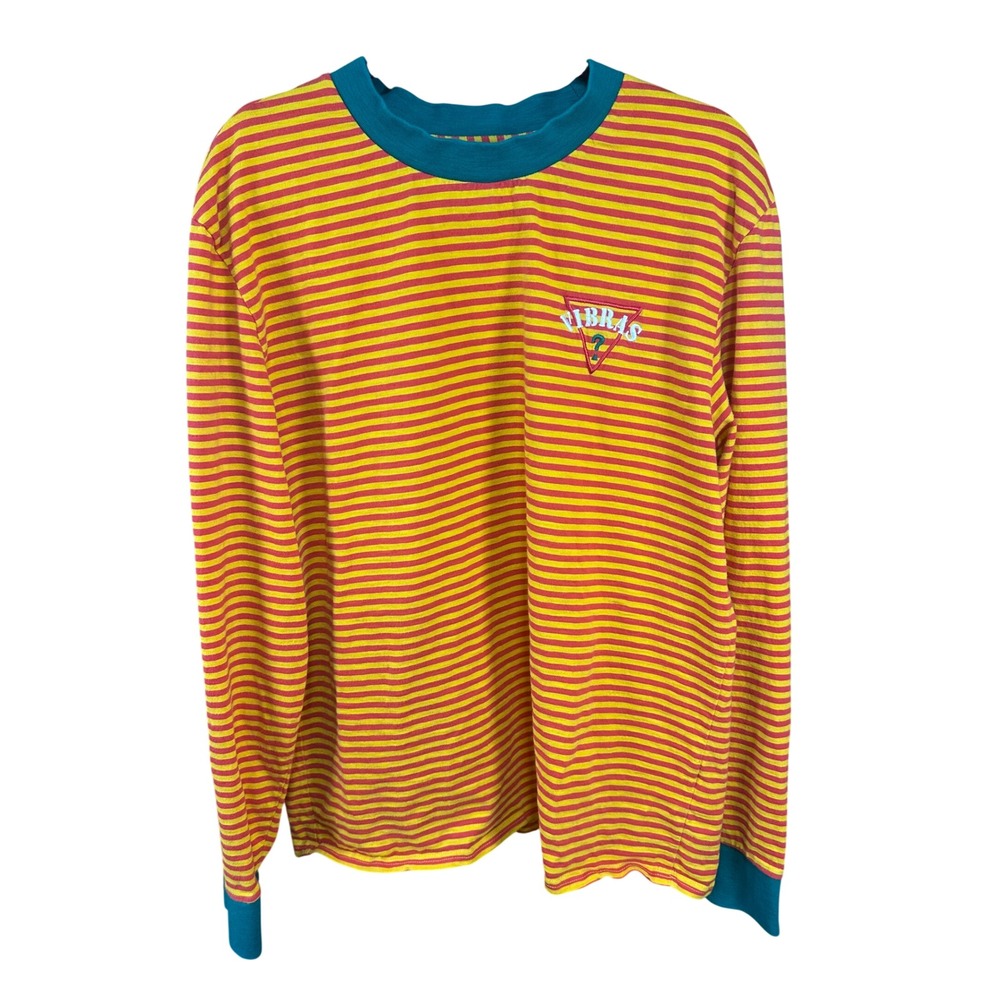 GUESS x J Balvin Vibras Striped Long Sleeve Tee Red Yellow Mens L M91P57R6CY2